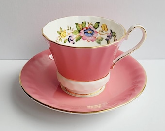 Aynsley Dusty Pink Teacup and Saucer Set with Floral Detail