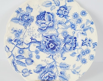 Two Vintage Johnson Brothers "English Chippendale" Blue Floral Plates, 10 Inches, Made in England