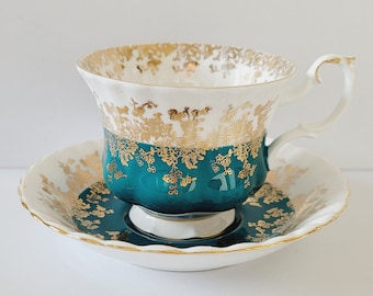Vintage Royal Albert "Regal Series" Teacup and Saucer Set, Turquoise, Made in England