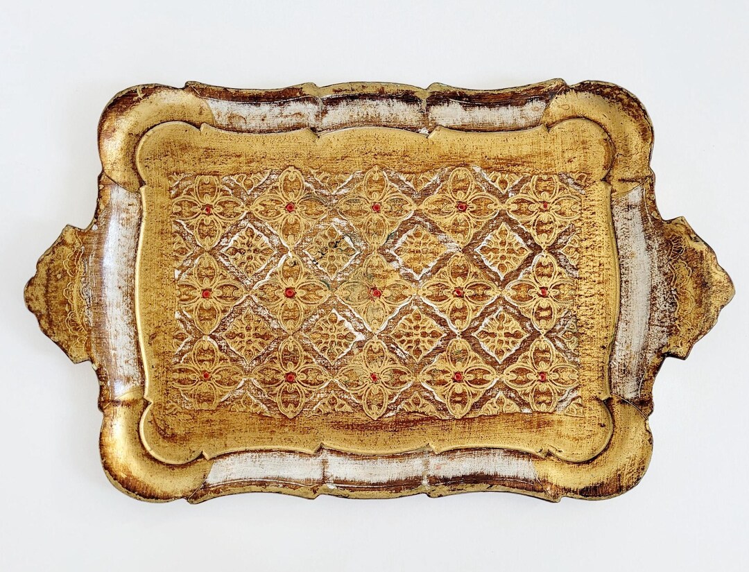 Vintage Florentine Wooden Tray, Gold Red & White, Hand-carved and ...