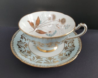 ROYAL GRAFTON Ensemble unique de tasses à thé et soucoupes turquoise clair c.1957