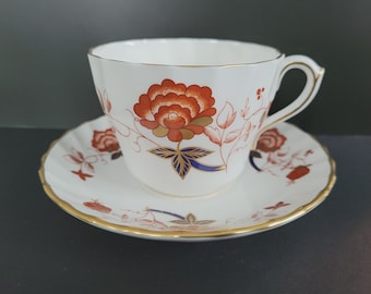 ROYAL CROWN DERBY Bali Pattern A.1100 Teacup and Saucer Orange Floral