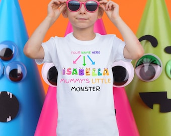 Personalised child's T-Shirt Mummy's little monster - custom name tee for kids - for men women kids - fun quirky kids- little monster tshirt