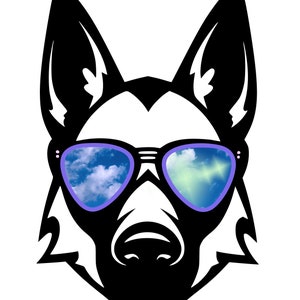 German Shephard Wearing Sunglasses and Seeing Clouds Sticker