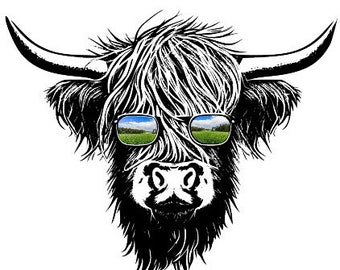 Highland Cow Wearing Sunglasses Sticker