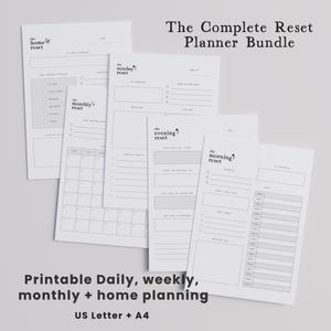 Printable Planner Bundle: Daily, Weekly, Monthly & Home Reset, Undated PDF A4 + US Letter