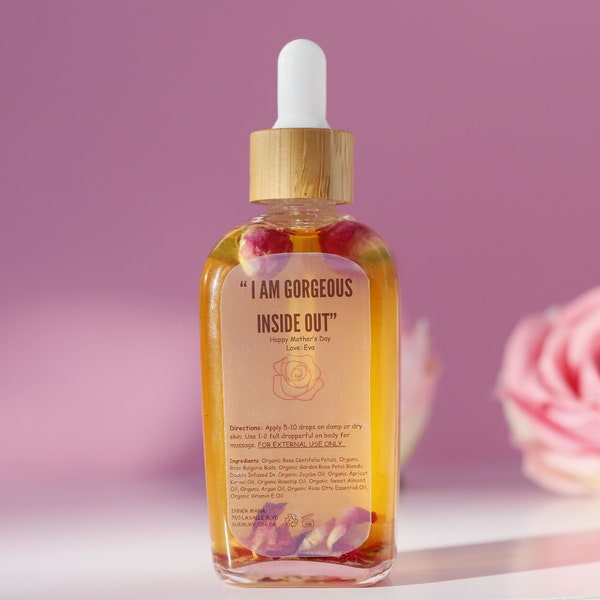 Rose Body Oil, Organic Bulgarian Rose Infused Body Care, Luxury Massage Oil, Dry Skin Moisturizer, Bath, Unique Personalized Gifts, Spa