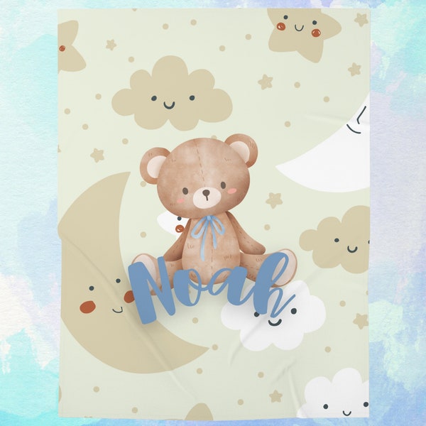 Personalisierbare kuschelige Baby Wickeldecke Soft Blush Und Blau - Geschenk zur Geburt