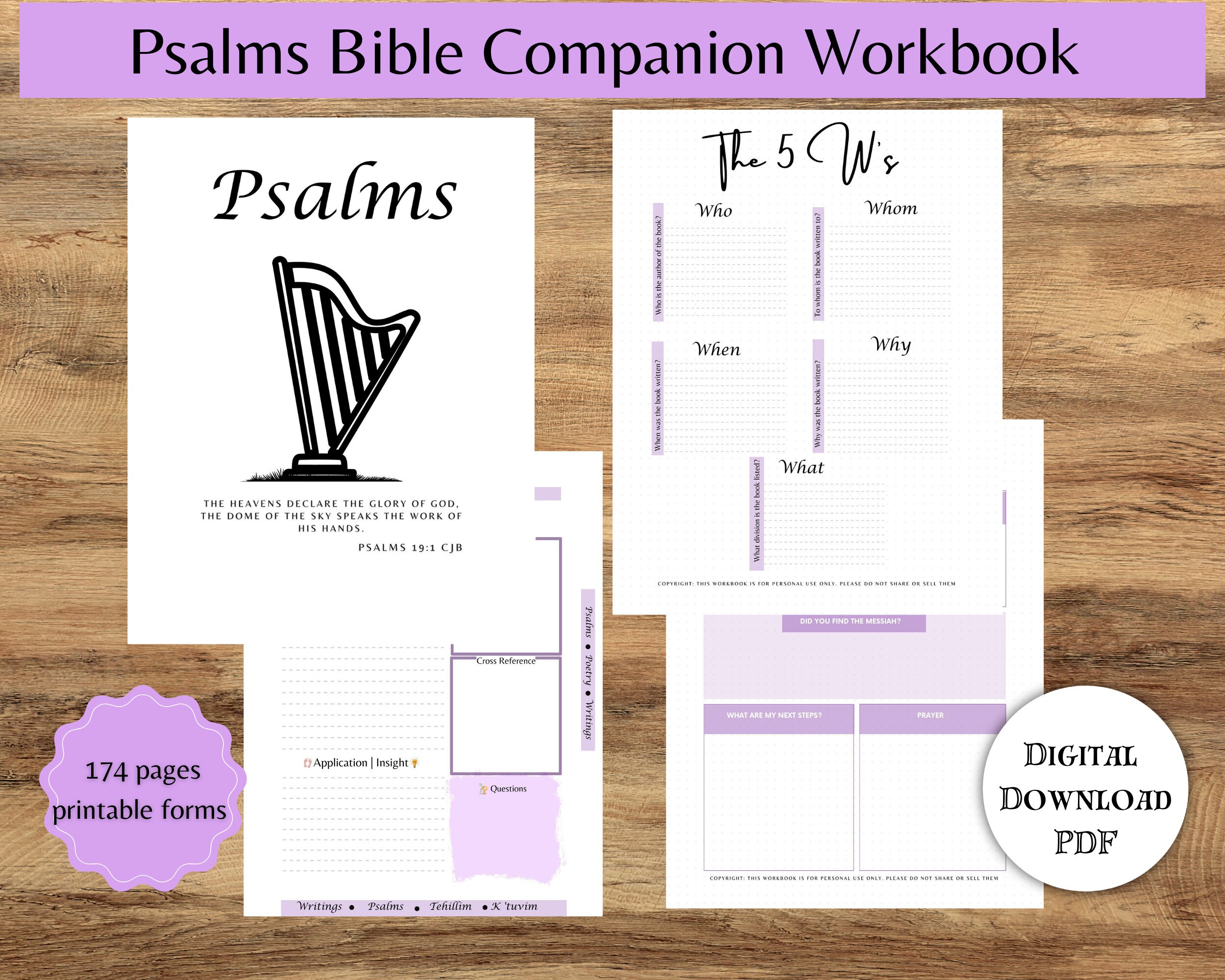 Psalms Bible Workbook | Pastor Digital Book |Bible Teachers | Torah Teachers| Scripture Journal |Bible Notepad | Students Notebook | 8.5X11