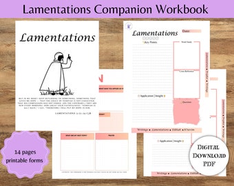 Libro de trabajo bíblico Lamentaciones/Libro digital del pastor /Maestros de la Biblia /Maestros de Torá/Diario de las Escrituras /Bloc de notas de la Biblia / Cuaderno de estudiantes/ 8.5X11