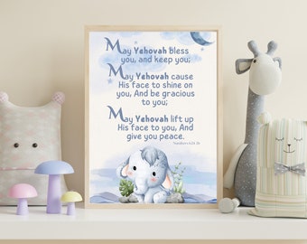 Arte de la pared de las Escrituras / Niño / Regalo de baby shower / Arte de la pared cristiana / Arte de la pared hebrea / Sala de la guardería / Números 6:24-26 / Regalo del recién nacido