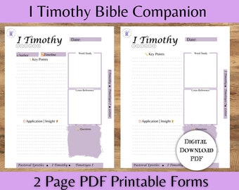 I Timothy Digitale Werkbladen, Bijbelleraren, Torah Leraren, Schriftdagboek, Bijbelkladblok, Studentennotitieboekje, 8.5X11, Hebreeuws Wortelblad