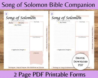 Hojas de trabajo digitales de Canción de Salomón/Maestros de la Biblia/Maestros de Torá/Diario de las Escrituras/Bloc de notas de la Biblia/Cuaderno de estudiantes/8.5X11 /Hoja de raíces hebreas