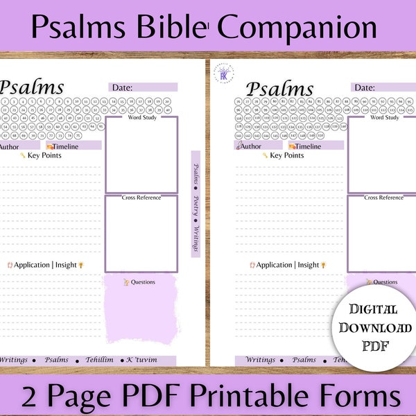 Psalms Digital Worksheets, Pastor, Bible Teachers,Torah Teachers,Scripture Journal,Bible Notepad,Students Notebook,8.5X11,Hebrew Roots Sheet