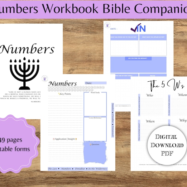 Numbers Digital Bible Companion Workbook | Bible Teachers | Torah Teachers  | Scripture Journal | Bible Notepad | Students Notebook | 8.5X11