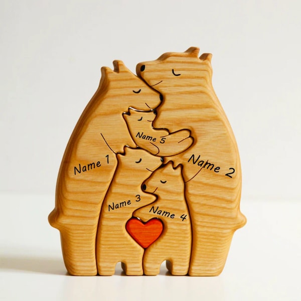 Bärenfamilien-Puzzle | Personalisiertes Bären-Familiennamen-Puzzle aus Holz | Personalisierte Puzzle-Geschenke für Eltern | Babynamen-Puzzle | Benutzerdefiniertes Puzzle