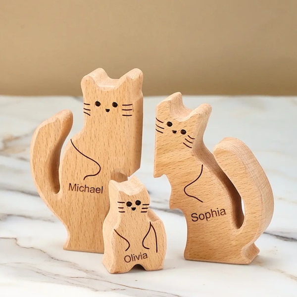 Whole Family Custom Wooden Cat Name Puzzle | Custom Wooden Baby name cat Puzzle | Parents reunion gifts for Mother's Day| Housewarming gifts