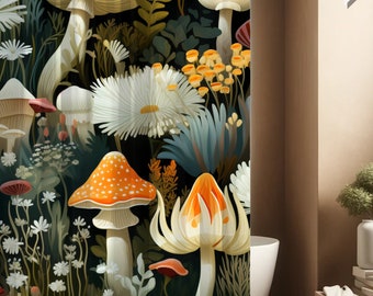 Enchanted Woodland Shower Curtain | Mushroom and Floral Design for Nature-Inspired Bathroom Decor