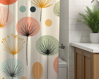 Boho Floral-Inspired Shower Curtain | Mid Century Modern Bathroom Decor | Colorful Abstract Flowers | Unique Pattern