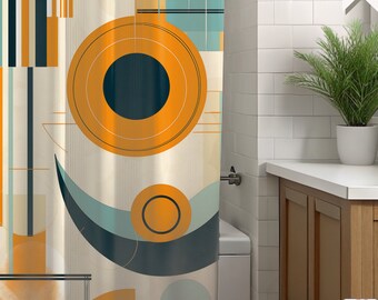 Geometric Shower Curtain: Mid-Century Modern Abstract Design