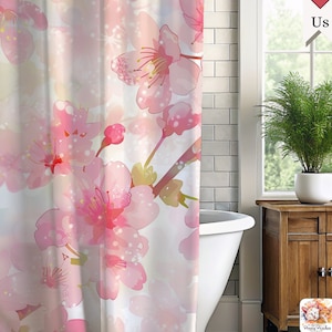 Blossoming Contemporary Shower Curtain | Elegant Floral Design | Pink Cherry Blossoms | Spring Bloom Decor