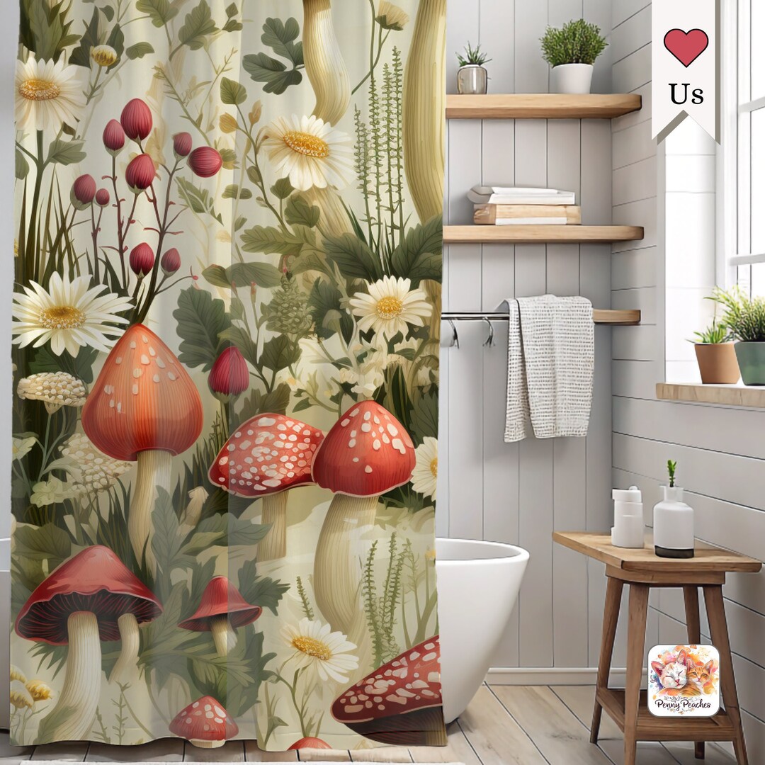 Enchanted Forest Mushroom Shower Curtain Rustic Bohemian Bath Curtain