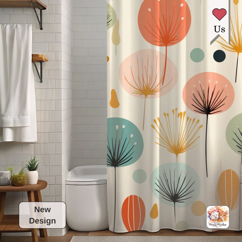 Boho Floralinspired Shower Curtain Mid Century Modern Bathroom Decor