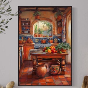 Mexican Kitchen Canvas – Rustic Wall Decor, Colorful Spanish Style Art Print for Cozy Farmhouse, Dining Room, or Hacienda Home
