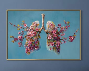 Floral Lungs Wall Art – Botanical Anatomy Print, Surreal Nature Inspired Medical Art Decor