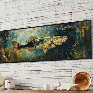 Largemouth Bass Wall Art Print – Fishing Cabin Decor, Rustic Lake House Artwork, Realistic Fish Art for Anglers