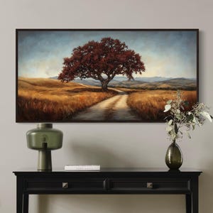 Lone Oak Tree Print – Rustic Landscape Wall Art, Western Tree Painting Reproduction, Autumn Nature Canvas or Poster, Farmhouse Wall Decor