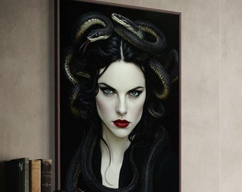 Medusa Art Print – Dark Fantasy Woman with Snakes, Gothic Wall Art, Mythology Portrait