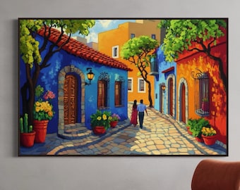 Colorful Mexican Street Art - Vibrant Old Town Print With Rustic