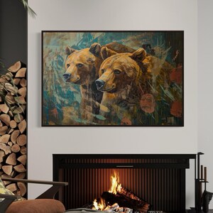 Rustic Brown Bear Art - Abstract Animal Print of Bear Couple, Perfect Wildlife Poster for Above Couch Decor