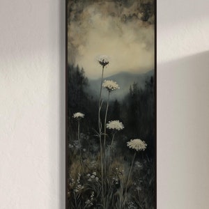 Queen Anne&#39;s Lace Wall Art - Rustic Floral Canvas, Moody Botanical Print, Cottagecore Wildflower Decor for Living Room or Above Bed
