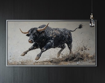Charging Bull Wall Art – Powerful Animal Painting PRINT, Masculine Office Art, Western Wall Decor