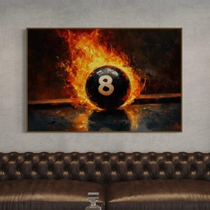 Fiery 8-Ball Wall Art - Modern Billiards Print for Game Room Decor, Bold Sports Artwork, Perfect Pool Player Gift or Man Cave Accent
