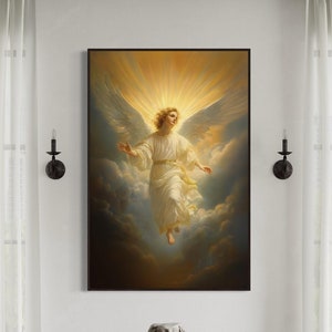 Guardian Angel Wall Art - Divine Canvas Print with Angel Wings and Heavenly Glow, Perfect Spiritual Artwork for Aesthetic Room Decor
