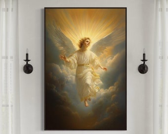 Guardian Angel Wall Art - Divine Canvas Print with Angel Wings and Heavenly Glow, Perfect Spiritual Artwork for Aesthetic Room Decor