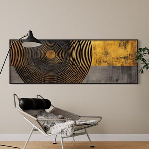 Modern Gold and Black Circle Canvas - Abstract Circular Pattern Wall Art for Living Room, Minimalist Geometric Design with Luxury Appeal
