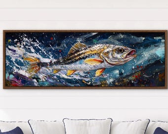 Leaping Fish Art Print - Fishing Wall Decor, Lake Cabin Artwork, Angler Gift, Colorful Splash Print for Lodge or Man Cave