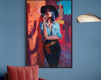 Modern Cowgirl Wall Art Print – Bold Western Woman Portrait, Desert Vibes Canvas, Contemporary Southwestern Decor