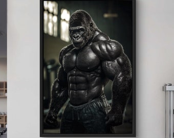 Gorilla Canvas Art - Quirky Wildlife Print for Gym Motivation and Workout Room Decor, Perfect Strength Wall Art for Men’s Spaces