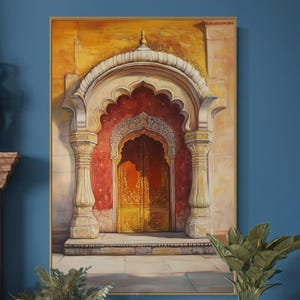 Majestic Indian Palace Door Art Print – Ornate Architectural Wall Art, Boho Home Decor, Cultural Heritage Painting PRINT, Entryway Art
