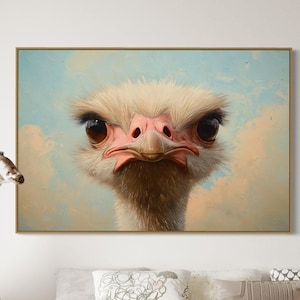 Ostrich Wall Art - Playful Animal Canvas Print, Quirky Bird Decor, Whimsical Wildlife Artwork, Bold Animal Portrait for Living Room