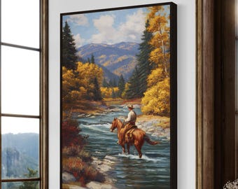 【真作】絵画　油彩　夕暮れのカウボーイと馬　牧場風景　ウエスタンアート　Y183 無料画像「夕暮れのカウボーイ」 - 夕日, カウボーイ, 馬 | StockCake