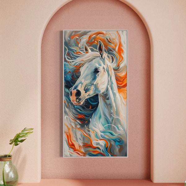 Spirit of Freedom: Vibrant White Horse Print | Colorful Modern Impressionism Art for Hallway | Abstract Equine Art for Equestrian Gifts