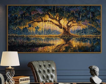 Cuadro decorativo Árbol de Luz Resplandeciente – Impresión en lienzo de paisaje fantástico, decoración mágica de la naturaleza, obra de arte de árbol místico
