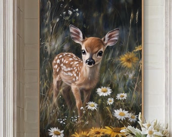 Baby Deer Wall Art - Realistic Fawn Canvas Print for Rustic Nursery or Wildlife Decor