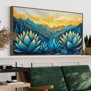 Desert Sunrise Agave Wall Art – Southwestern Canvas Print, Colorful Cactus Landscape, Modern Boho Decor, Vibrant Nature Poster